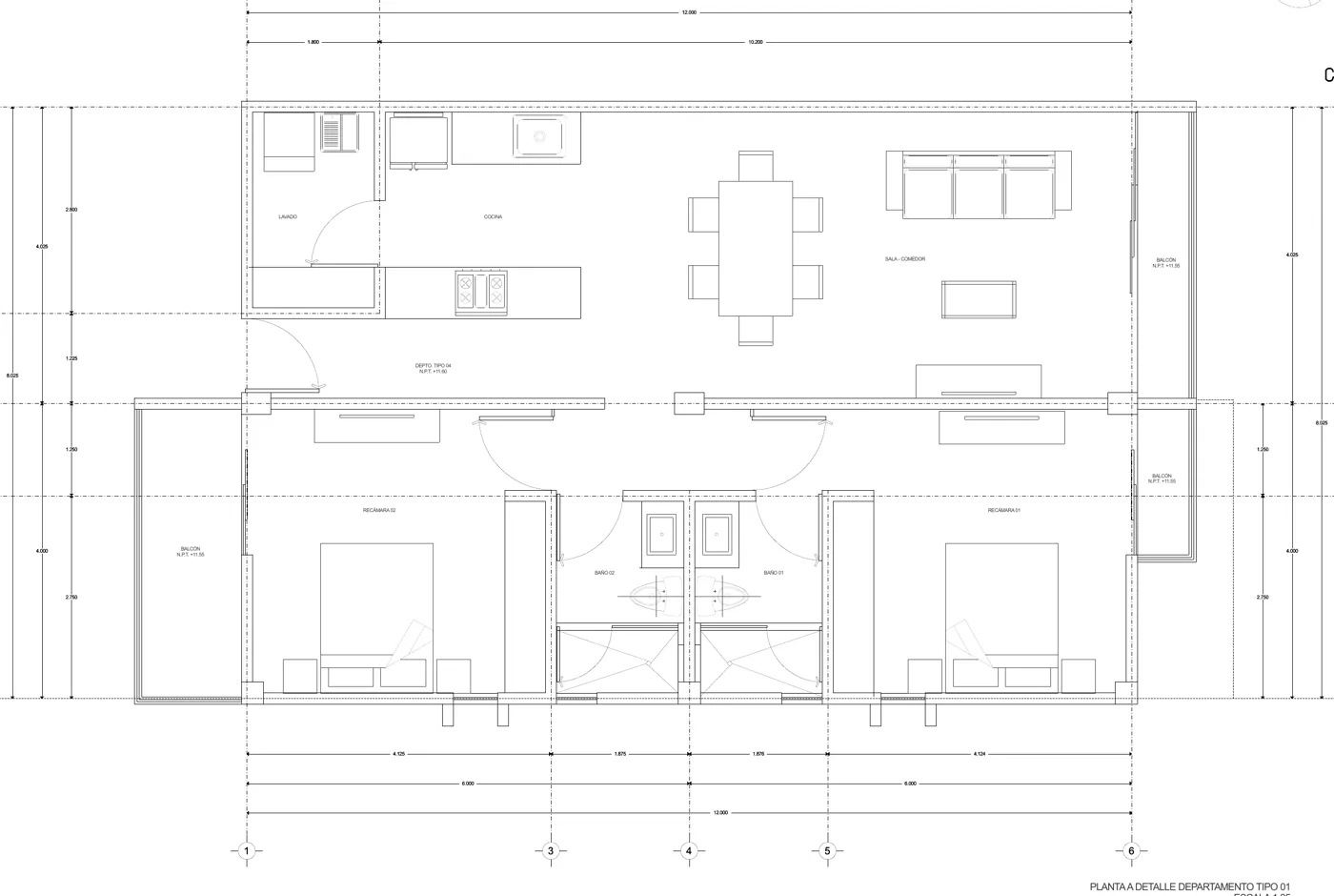 Plano del departamento de 2 recámaras, 81.9 m²